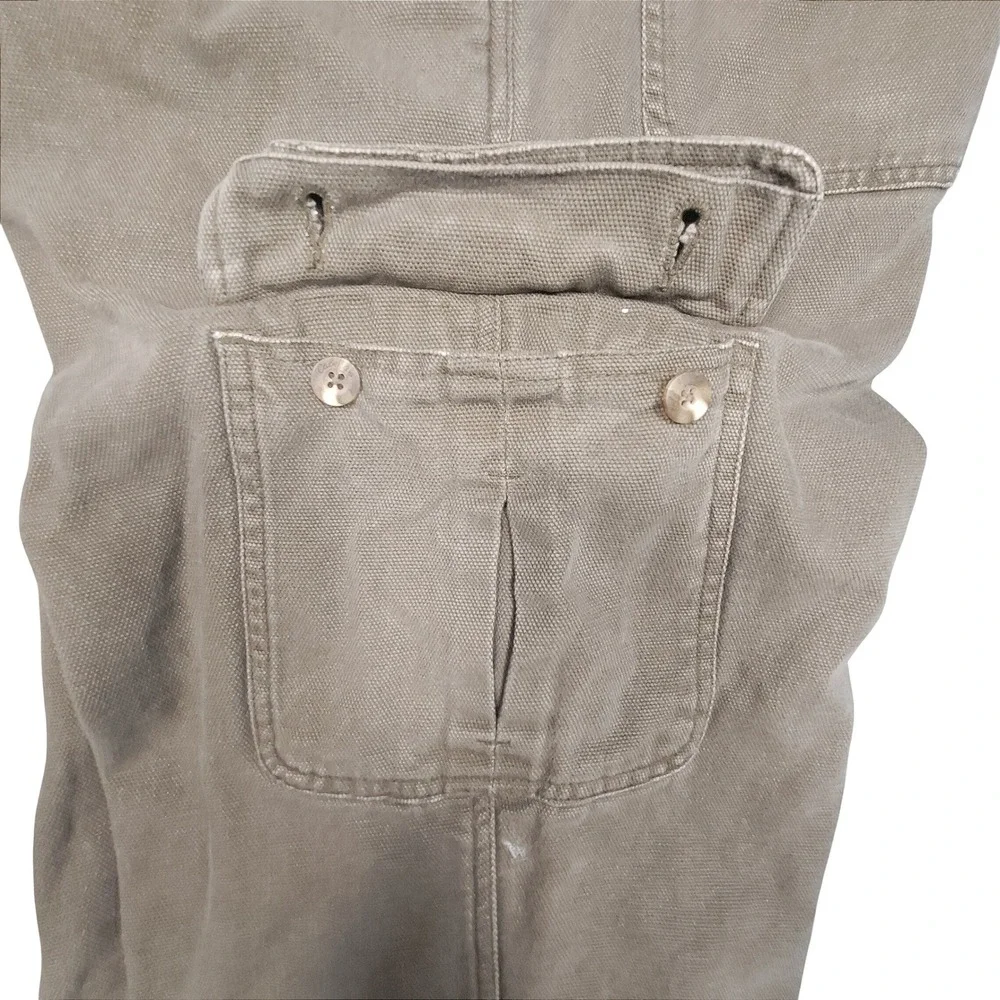 Cabelas Flannel Lined Cargo Pants Mens 34 Reg Khaki Tan Canvas Plaid Lined Work